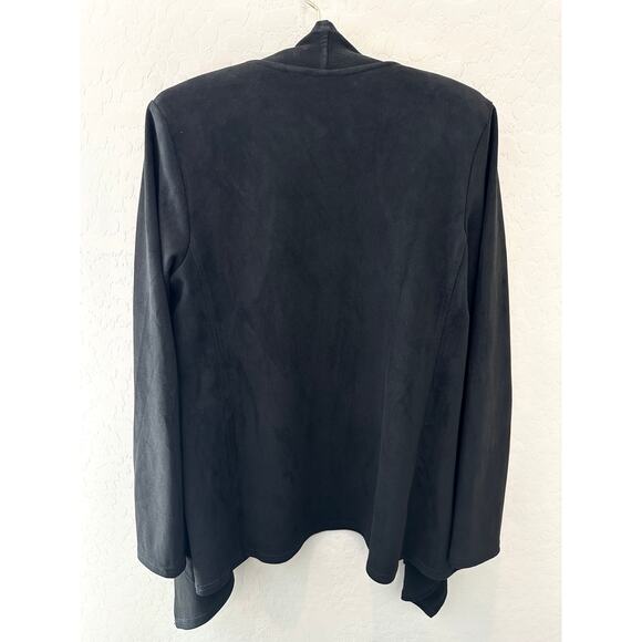 LOGO LORI GOLDSTEIN | Black Faux Suede Waterfall Open Front Jacket | Medium - Picture 4 of 6